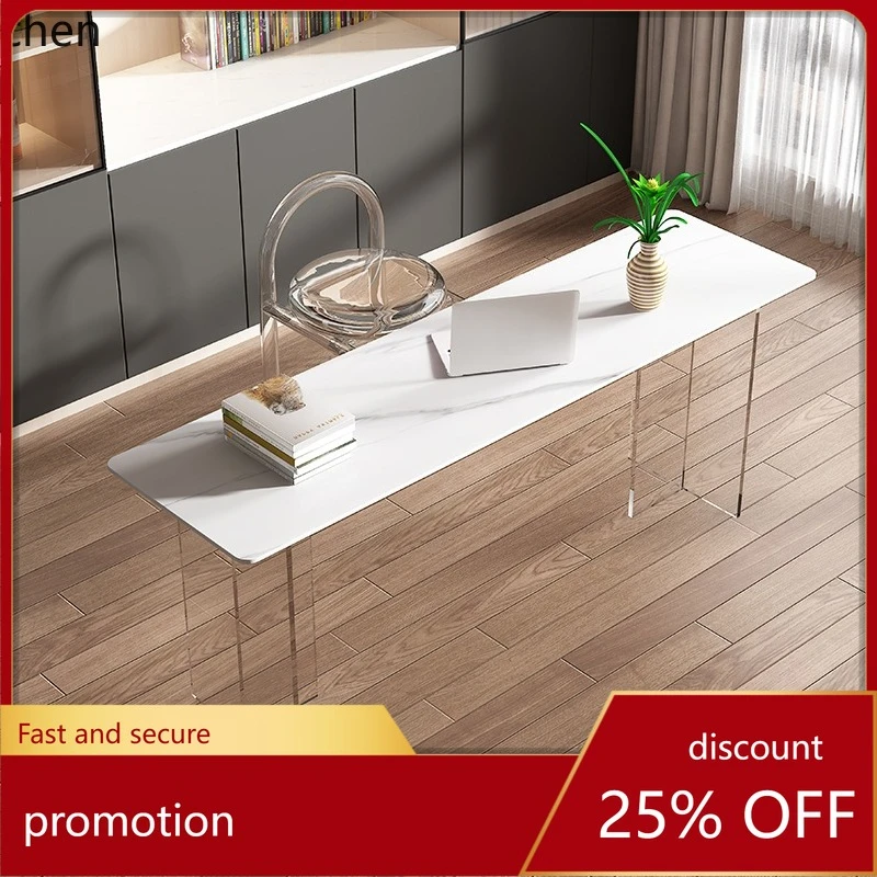 HT acrylic rock slab desk computer table light luxury suspension ultra-narrow bar counter long porch table modern writing desk