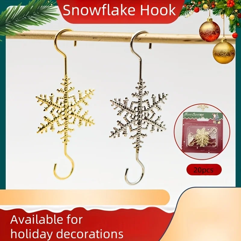 20pcs Silvery Snowflake Ornament Hooks - Decorative Metal Wire Hangers for Christmas Tree, Perfect for Holiday Decorations