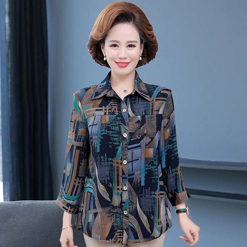 

Long Sleeve Women Blouses 2023 Turn-down Collar Single Breasted Blouse Shirt Casual Print Womens Tops Elegant