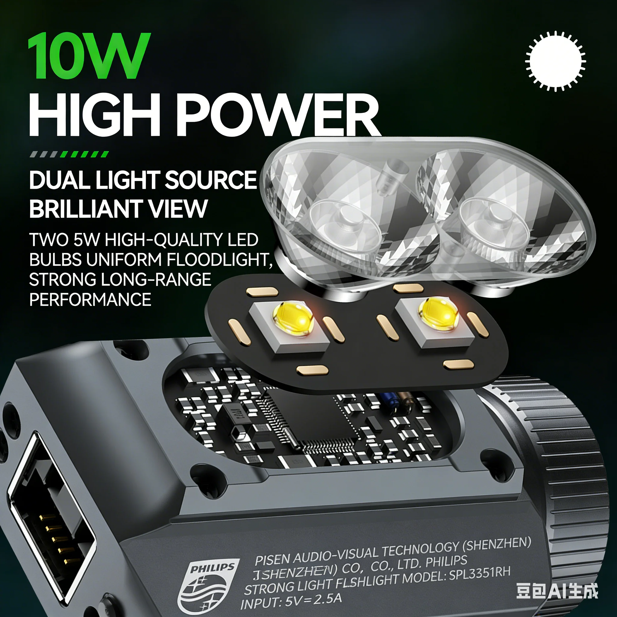Philips Headlamp Work Torch Portable Compact Aluminum Alloy 90 Degree Adjustable Beam Magnetic Base for Car Repair Cycling Fishi