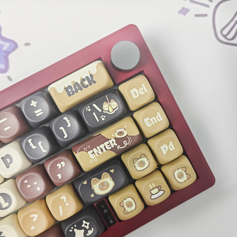 Keycap Kafe Kucing Siam Asli Keycap Keyboard Mekanis Pribadi Sublimasi Lima Sisi PBT Tinggi MAO Asli