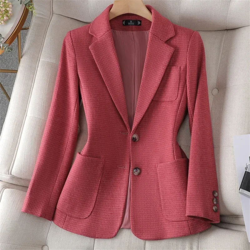 Houndstooth Tweed Women Suits 1 Piece Blazer Female Office Lady Business Work Wear Coat Single Breasted Wedding Prom Dress