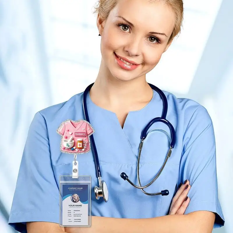 New Glitter Nurse Uniform Badge Reel Rotatable Retractable Clip ID Card Holder For  Staff Hospital Work Identification