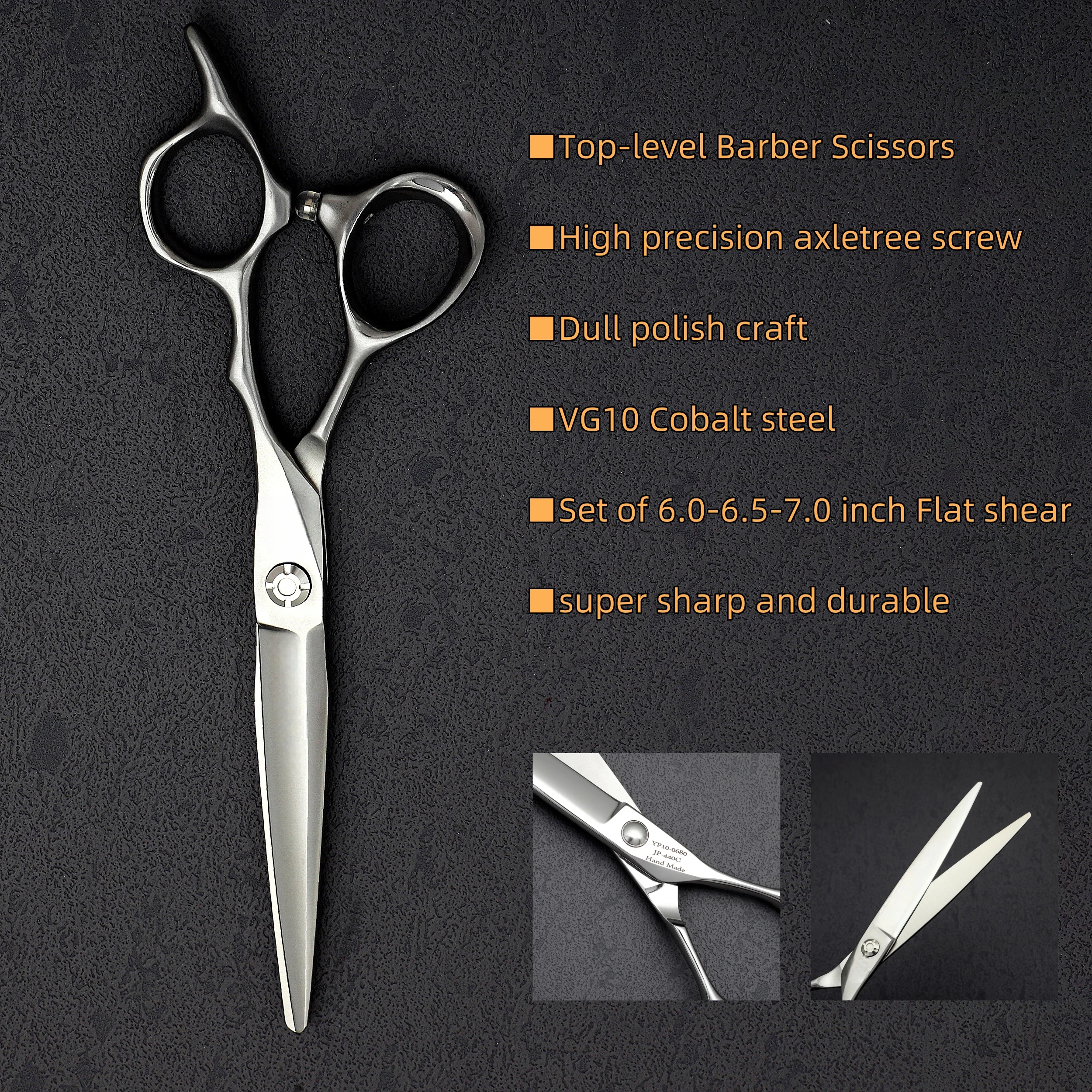 

Top-level barber scissors，6.0-6.5-7.0 inches Dull polish barber scissors，VG10 Cobalt steel，Sharp and durable hair cutting tools