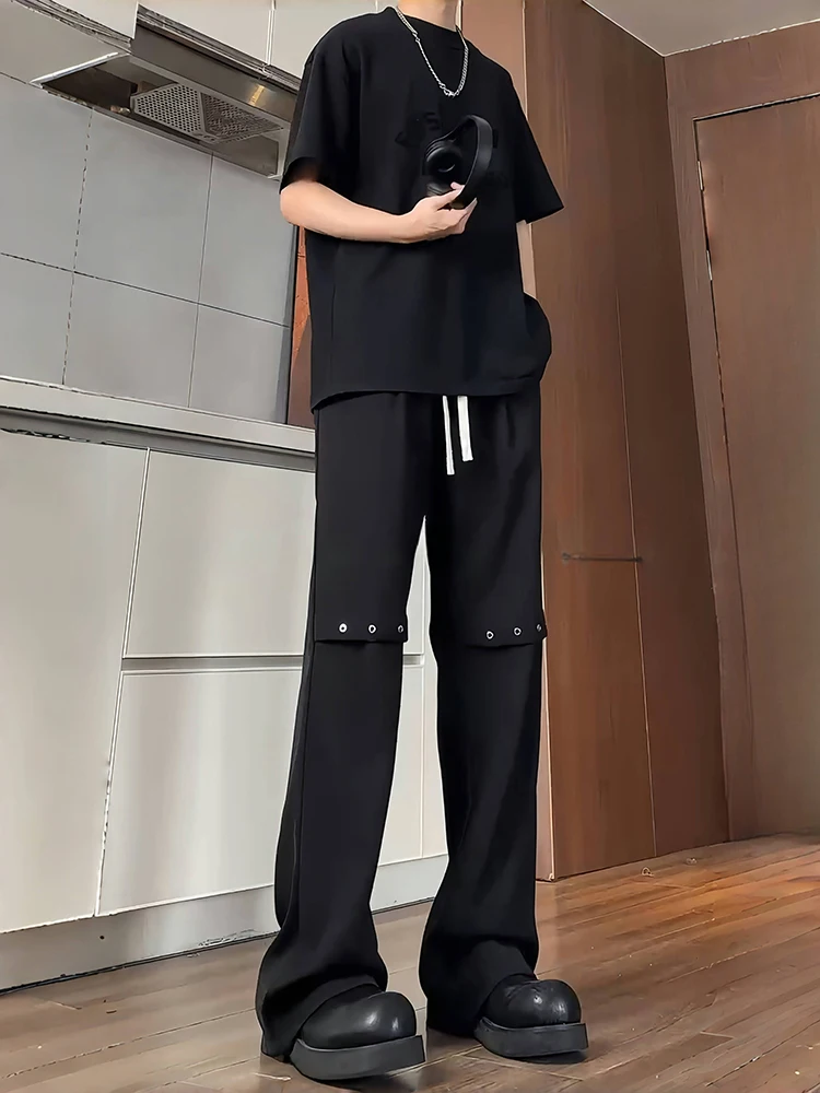 

Cleanfit Bla Knife мужские летние тонкие брюки из ледяного шелка металлический дизайн микро расклешенные длинные прямые повседневные брюки