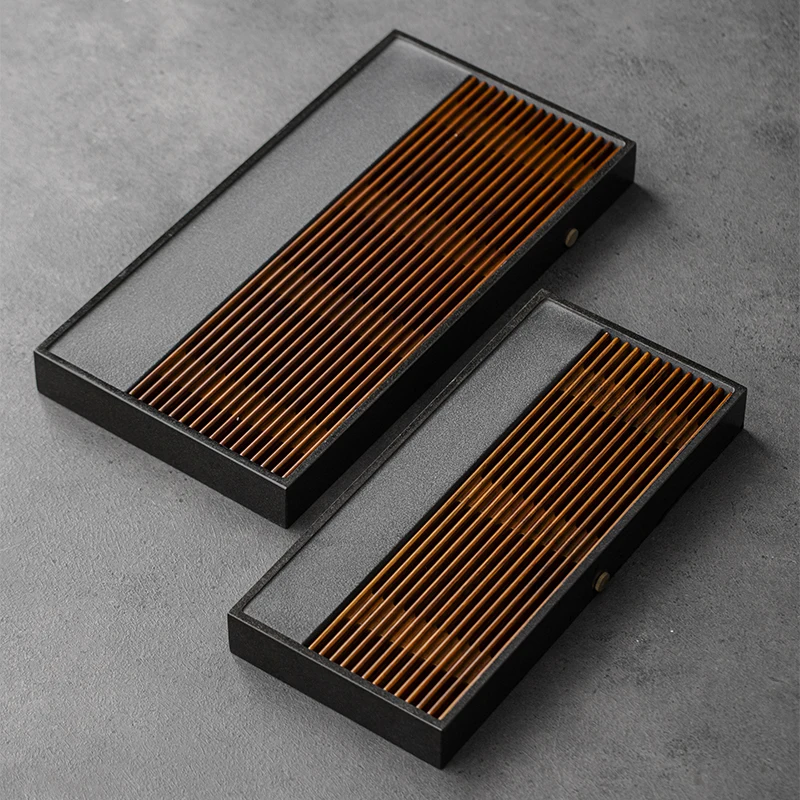 

Храм из травы и дерева, поднос для чая из натурального черного золота, высококачественный легкий роскошный бытовой камень прямоугольный