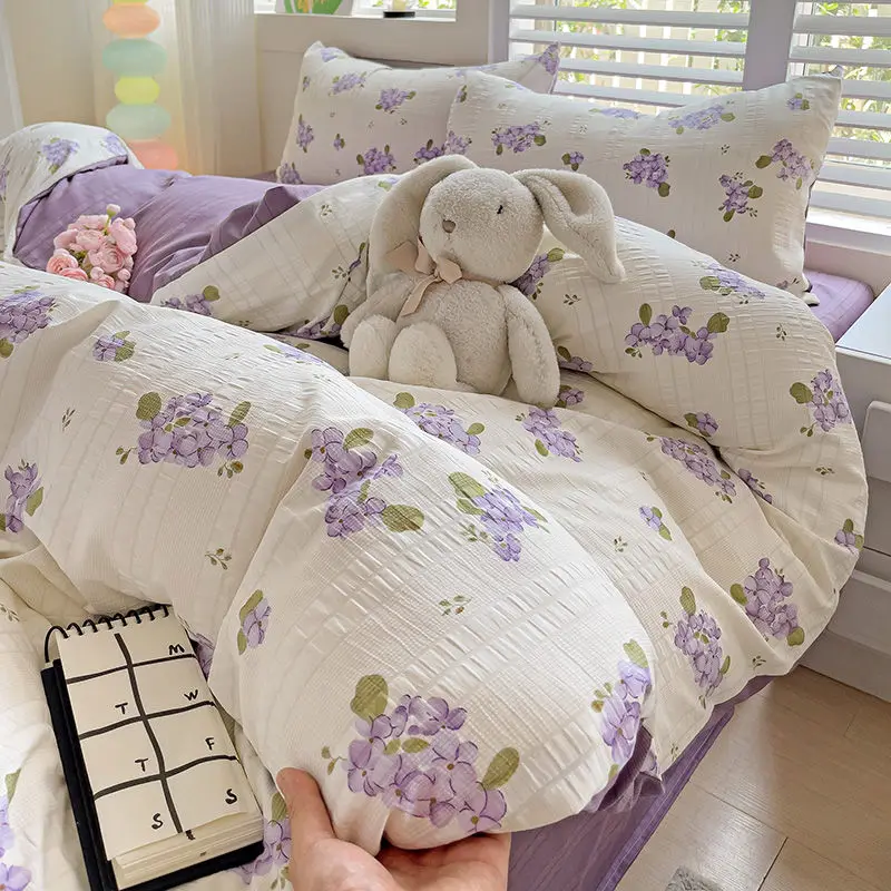 

Розовый комплект пододеяльников с цветочным принтом и простынями наволочками, мягкий чехол без наполнения, теплое постельное белье, двойной полный комплект королевского размера, домашний комплект постельного белья