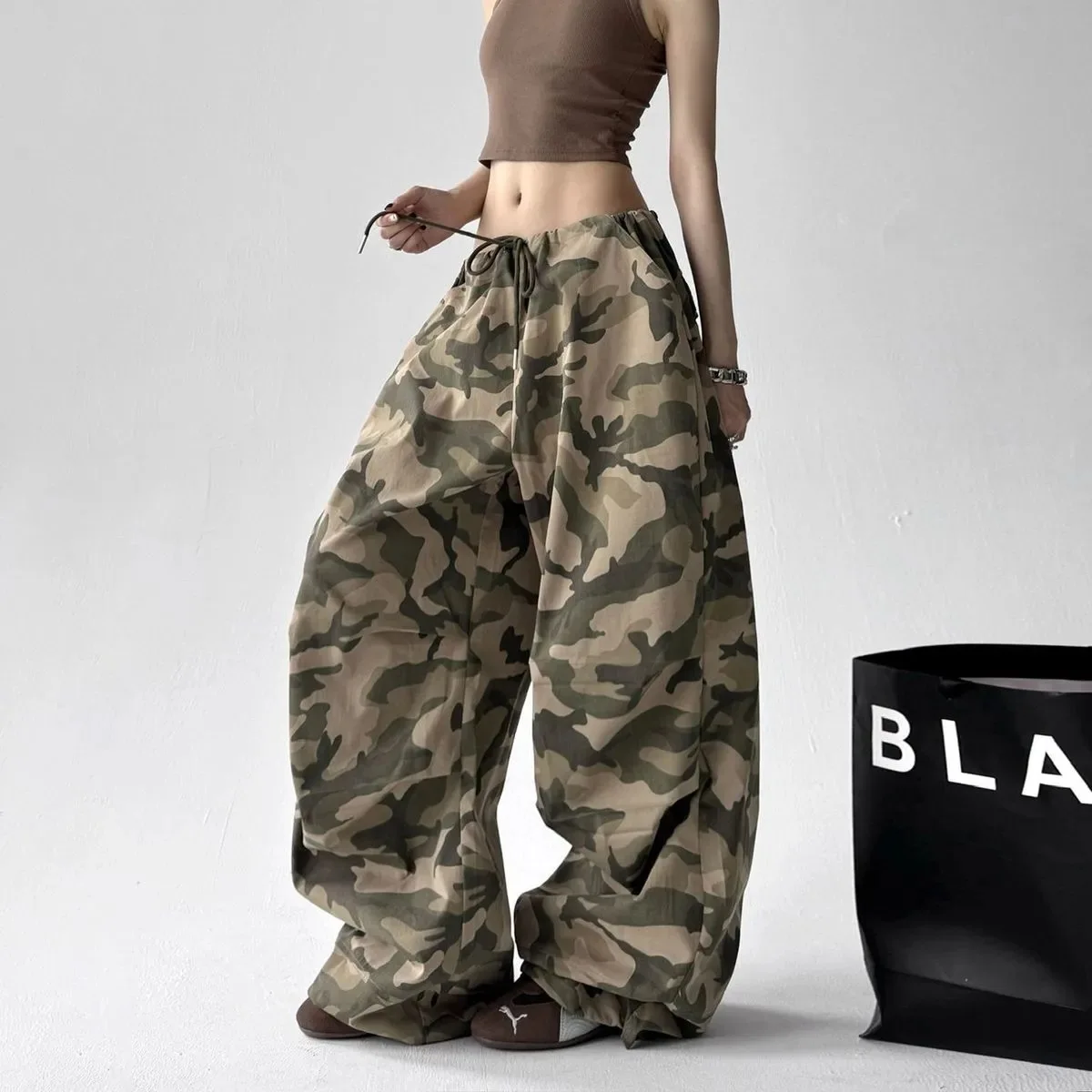 

American Retro Camouflage Work Pants Women's Spring and Summer New Style Loose Wide Leg Pants Casual Pants