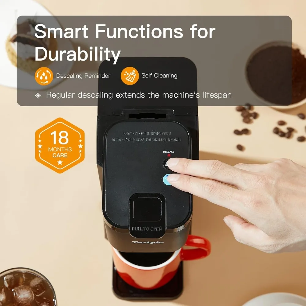 Mini Hot and Iced Coffee Maker Single Serve, for K Cup and Ground, 6 to 14 Oz Brew Sizes, with Recipe Book, for Home, Travel, RV