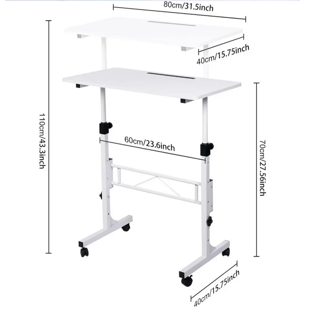 Small Mobile Standing Desk, Adjustable Height Mobile Stand Up Desk With Wheels, 32Inches Portable Rolling Desk Small Computer