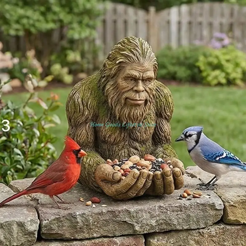E74E High Capacity Funny Bird Feeder Ornament Statue Easy Install Durable For Gardens