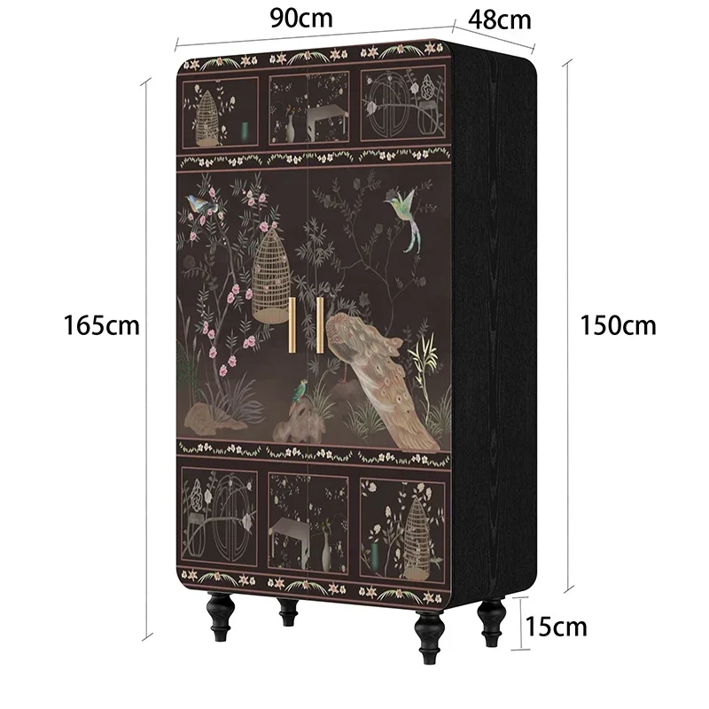 A Chinese Wind Flower Bird Solid Wood Wardrobe Peacock Wardrobe Multi-functional Locker