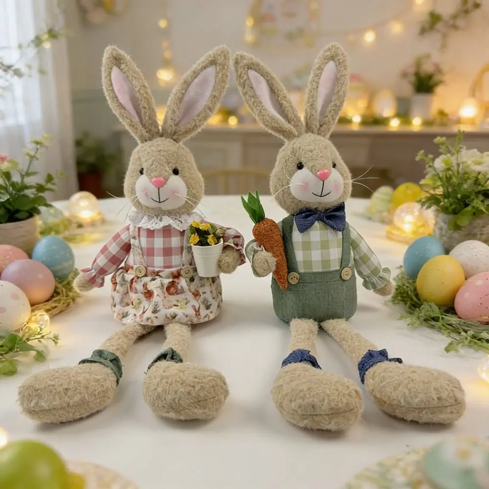 

Rustic Style Easter Bunny Decor Long-Legged Sitting Cute Soft Bunny Plush Plush toy Rabbit toy Easter Decoration Items