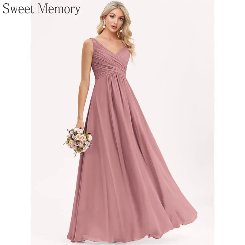 Customized Elegant V-Neck Chiffon Evening Dress 2025 Bridesmaid Dresses Prom Cocktail Long Party Dresses for Women Sweet Memory