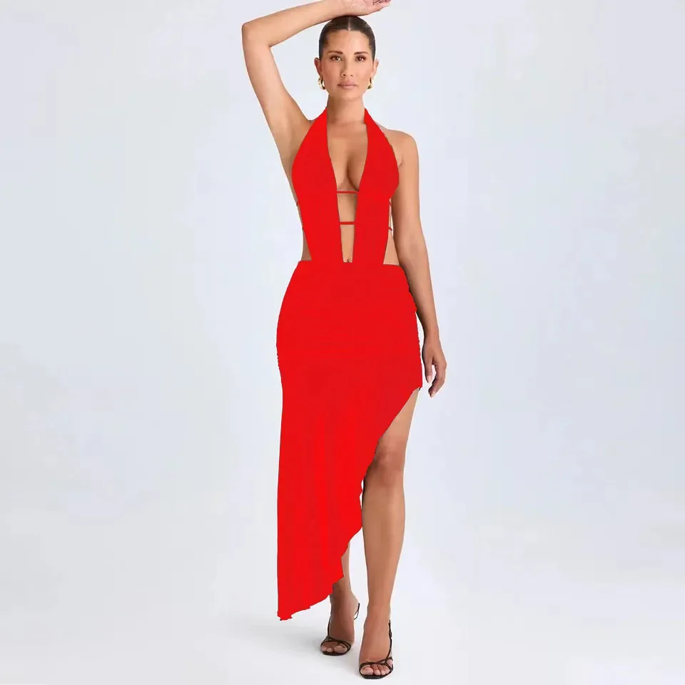 2026 Irregular Women's Clothing Pleated Strap Dress, Autumn Winter Sexy Backless Hollow Hip Dresses Plus Size 9XL 8XL 7XL Mujer