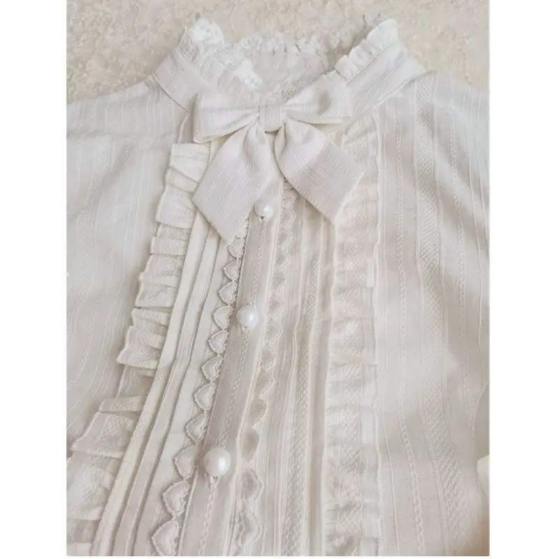 Japanischen Stil Süße Lolita Blusen Frauen Vintage Spitze Verband Langarm Prinzessin Shirts Mädchen Harajuku Nette Tops