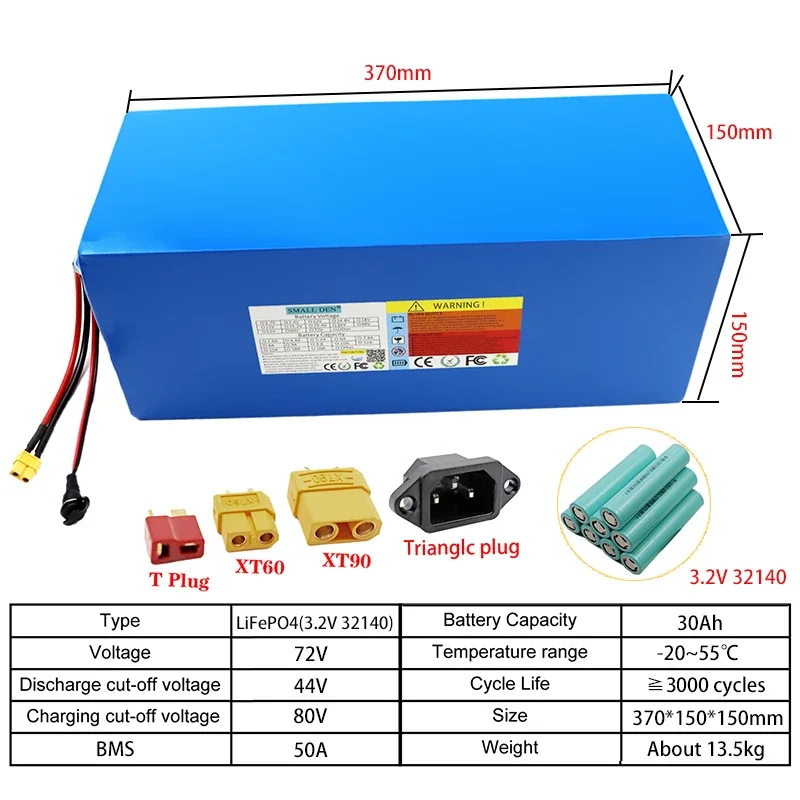 72V 30Ah 32140 LiFePO4 battery pack 22S2P 3500W High power motor With BMS 80V E-motorcycle Tricycle scooter Large capacity Cell