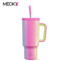 Meoky 40oz Insulated Thermal Cup Tumbler with Handle Straw Lids Rainbow Gradient Stainless Steel Travel Drinkwear Mug Vacuum