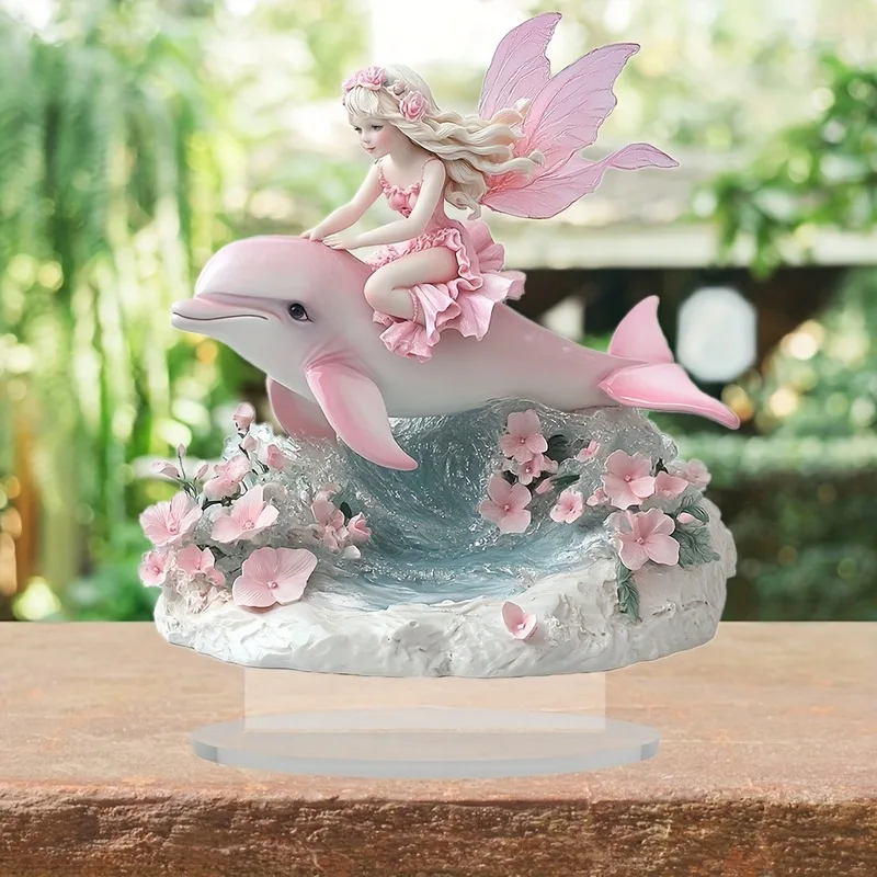Figura Decorativa de Acrílico con Diseño de Delfín Bohemio, Adorno Plano 2D de Ángel del Océano Rosa, Juguete Decorativo para Escritorio, Habitación, Regalo de Cumpleaños para Niñas