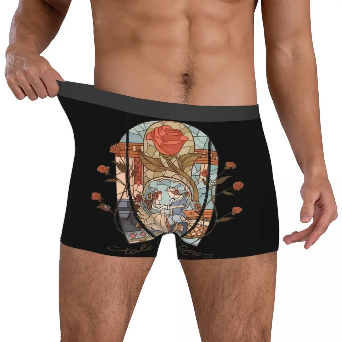 

Мужские трусы-боксеры с забавным аниме-принтом «Красавицы и чудовища»: эластичные трусы-брифы с изображением Белль и Розели