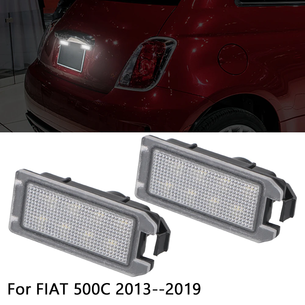 12V 0.17A 50000H LED Interior 2Pcs LED License Number Plate Light for FIAT 500C 2013--2019 License Lamp 5700K White Car Lamp