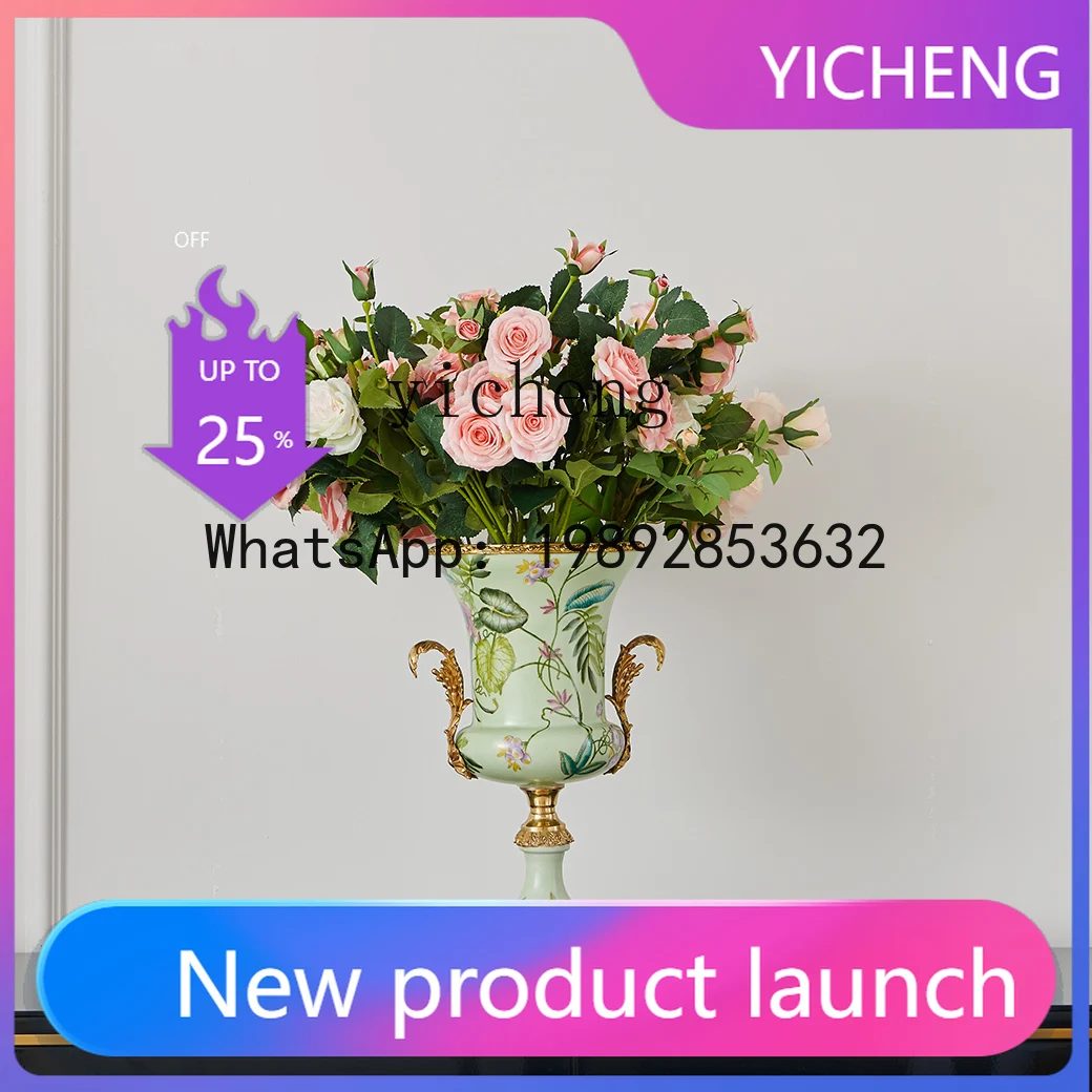 pure copper with ceramic vase flower ware, living room coffee table dining table ornament set