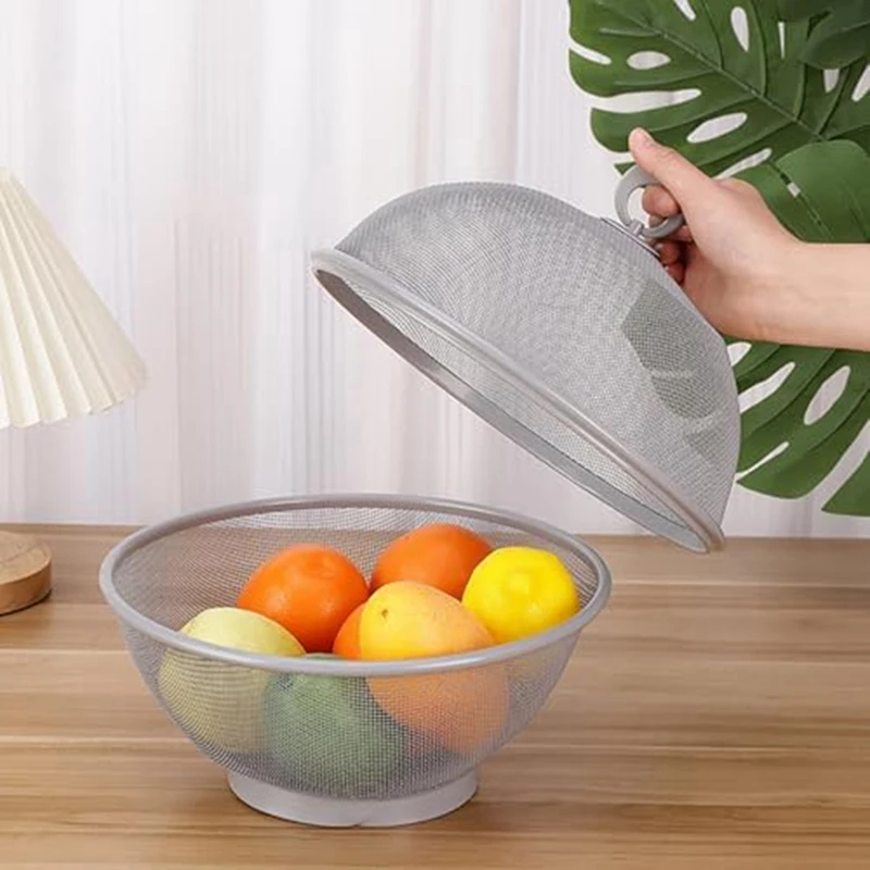 DT39 Fruit Basket with Lid to Prevent Insects, Dark Blue Fruit Tray for Outdoor Picnic Camping, Fly Proof Storage Basket