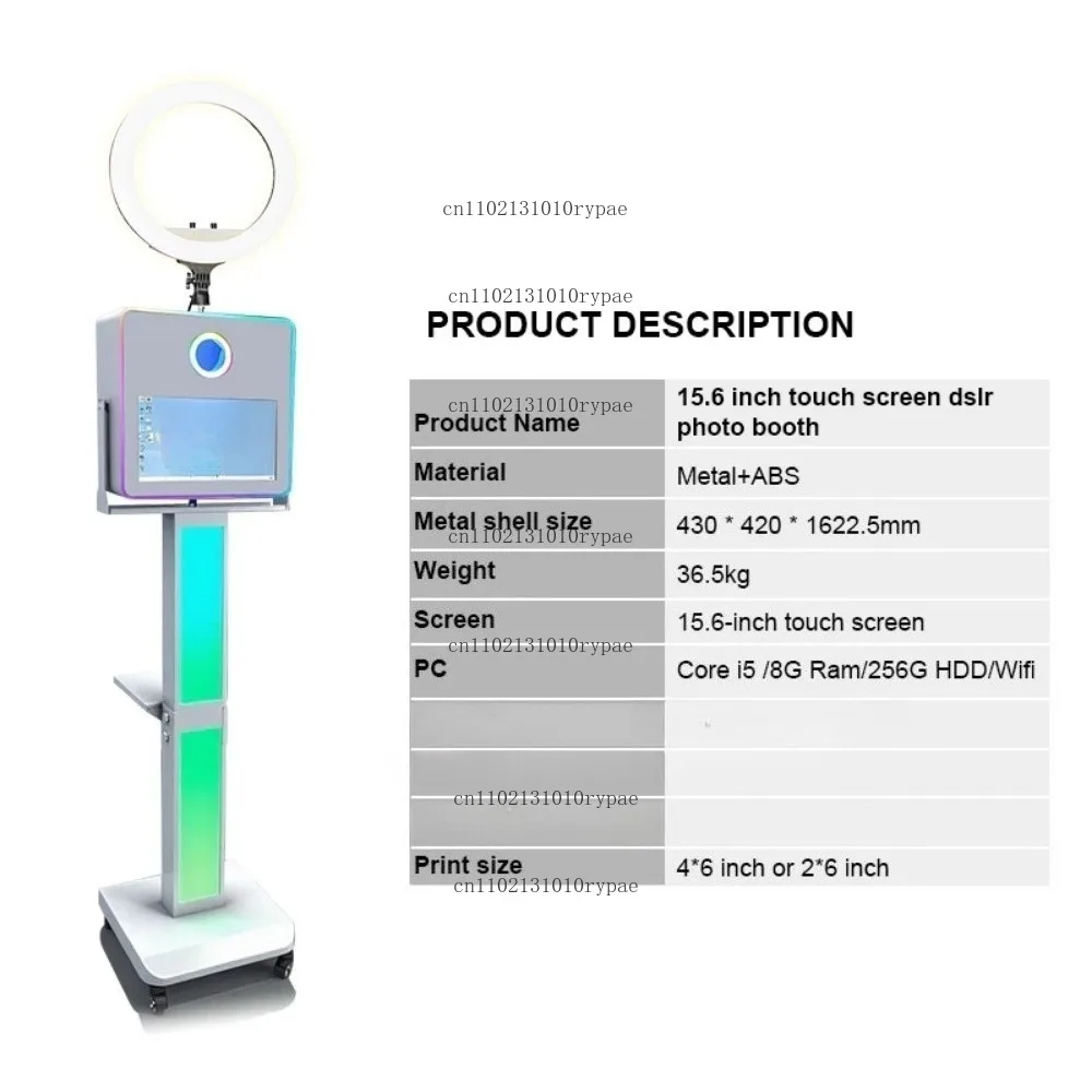 Easy Setup &Free Custom Logo Led Light  15.6 Inch Touch Screen Kiosk Selfie Photobooth Dslr Photo Booth