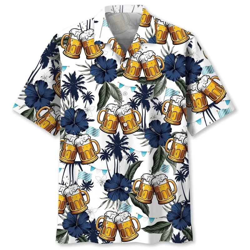 Full Print Oktoberfest Celebrations Hawaiian Shirt For Men Casual Short Sleeve Beer Pattern Men's Beach Shirts Blouse Camisa