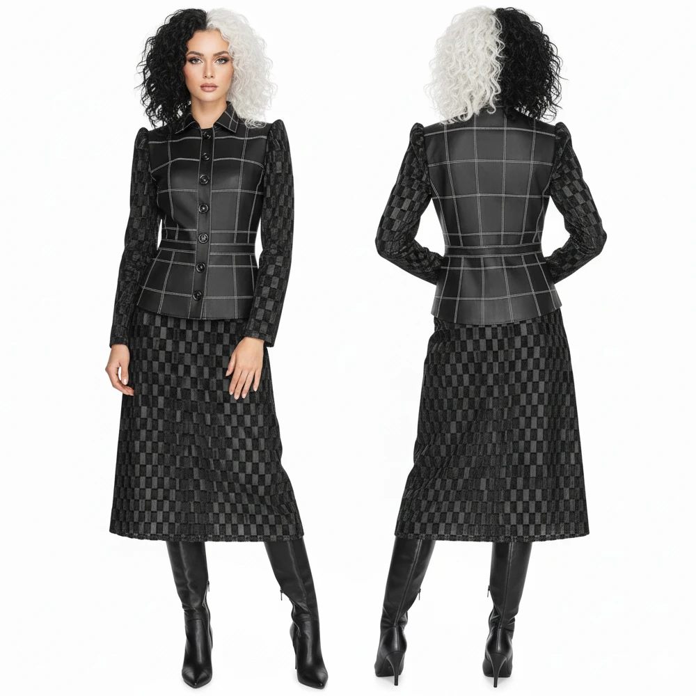 

Movie Cruella De Vil Cosplay Costume No Wig Emma Black Fancy Dress Halloween Theme Roleplay Party Coat Skirt In Stock-Takerlama