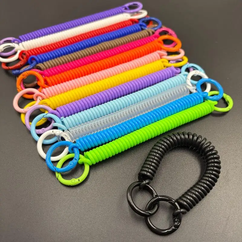 Retractable Colorful Spiral Anti-Lost Strap Dual Key Rings Light Lanyard for Membership Card Holder Shopping Use