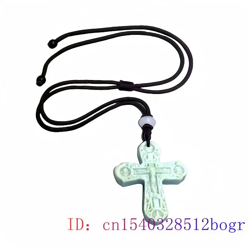 Natural Real Jade Cross Pendant Necklace Luxury Accessories Designer Charm Gift Carved Jewelry Vintage Stone Chinese Amulet