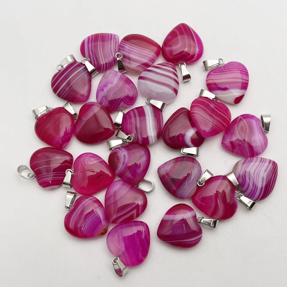 

Fashion NEW Good quality Rose stripe agate 20mm 24Pcs Natural stone heart pendants for jewelry making Charm Necklace accessories