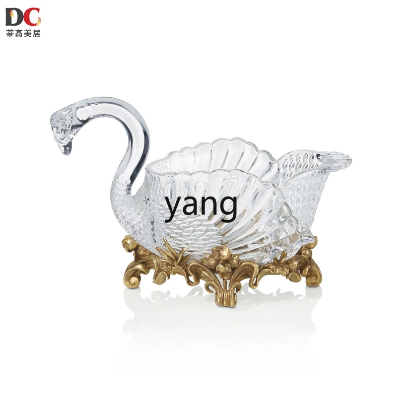 

ZS swan fruit plate Czech crystal glass copper luxury living room ornament