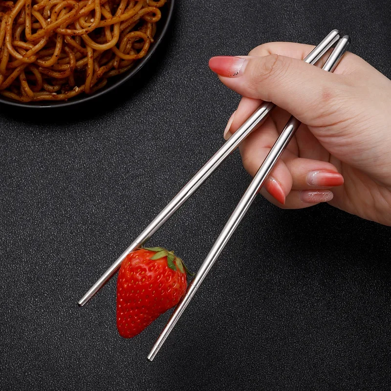 Household Round Chopsticks Stainless Steel Canteen Fast Food Chopsticks High Temperature Non-slip Korean Chopsticks Cutlery Set