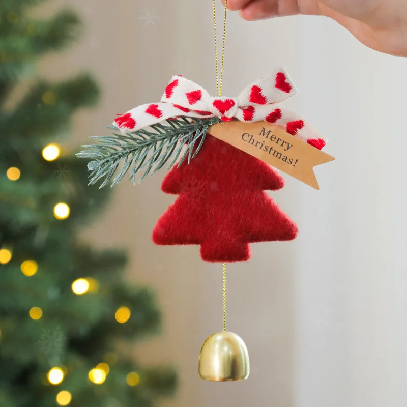 Christmas Ornaments Felt Cloth Xmas Tree Bow Bells Hanging Pendants for Home New Year Party Christmas Decorations Kids Gifts