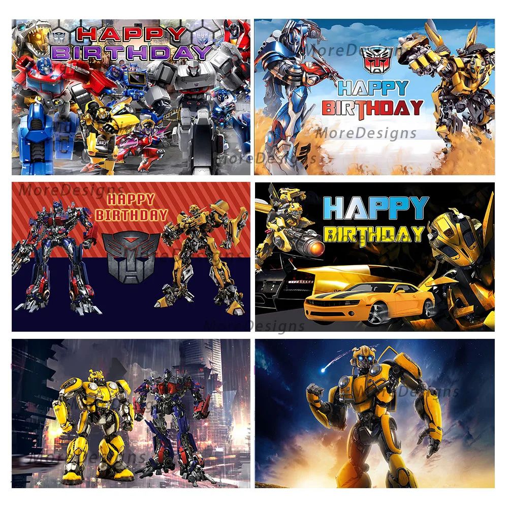 Transformers Birthday Photo Backdrop Kids Party Baby Shower Vinyl Polyester Photography Background Room Decoration Banner