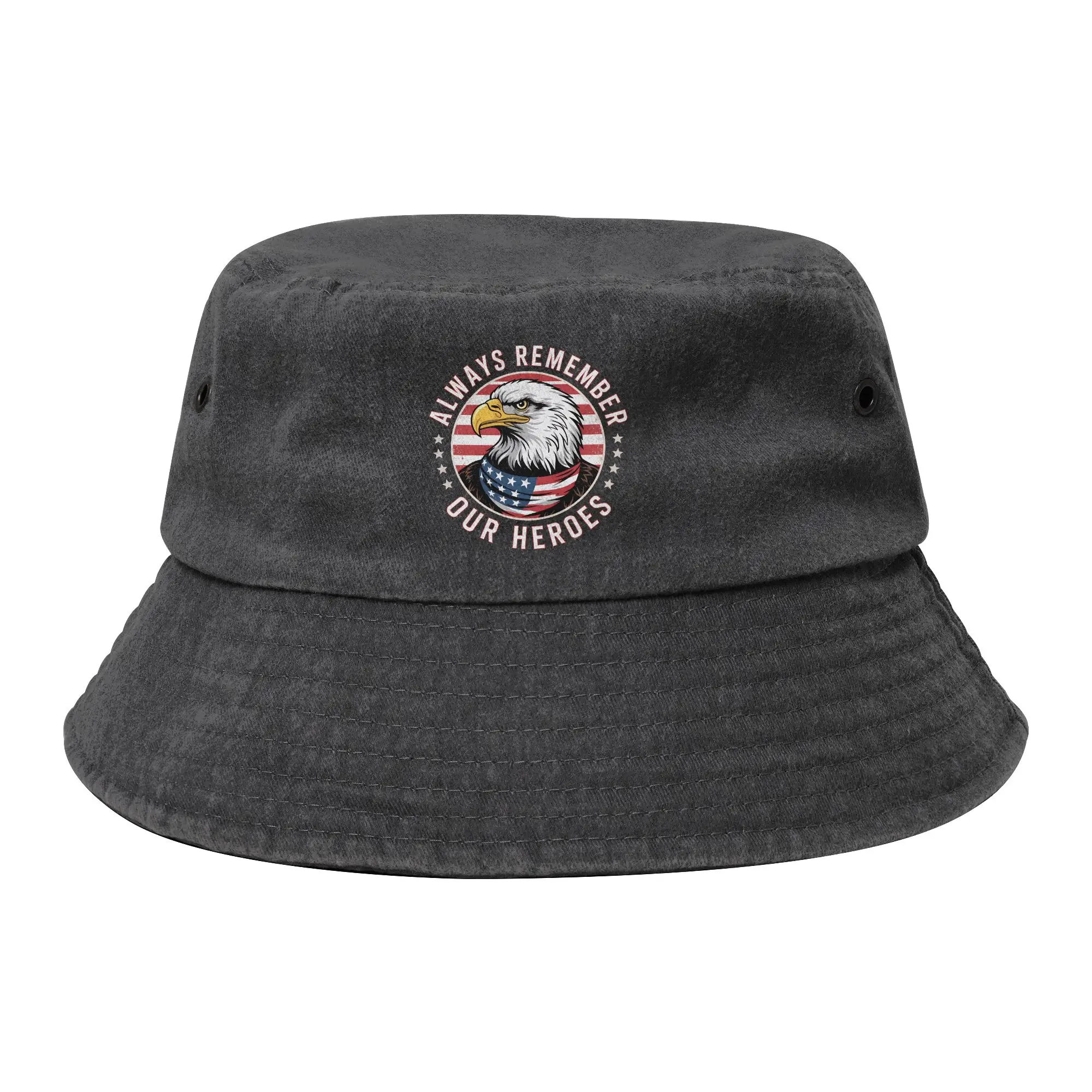 American Eagle Hero Bucket Hat for Men Women Beach Memorial Day Patriot Distressed Denim Field Hat for Outdoor Fisherman Hat