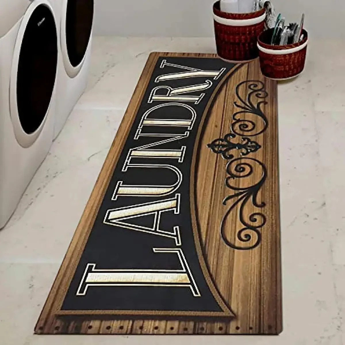 Laundry Room Runner Rug Non-Slip Laundry Floor Mat Durable Washable Mats for Washhouse Kitchen Entrance Doormat Decor