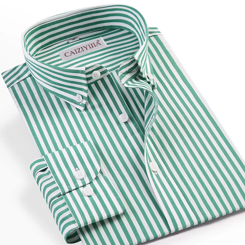 

Men's Long Sleeve Pinpoint Striped Dress Shirt Quality Pocketless Design Slim Fit Casual Button Down Easy Care Cotton Shirts