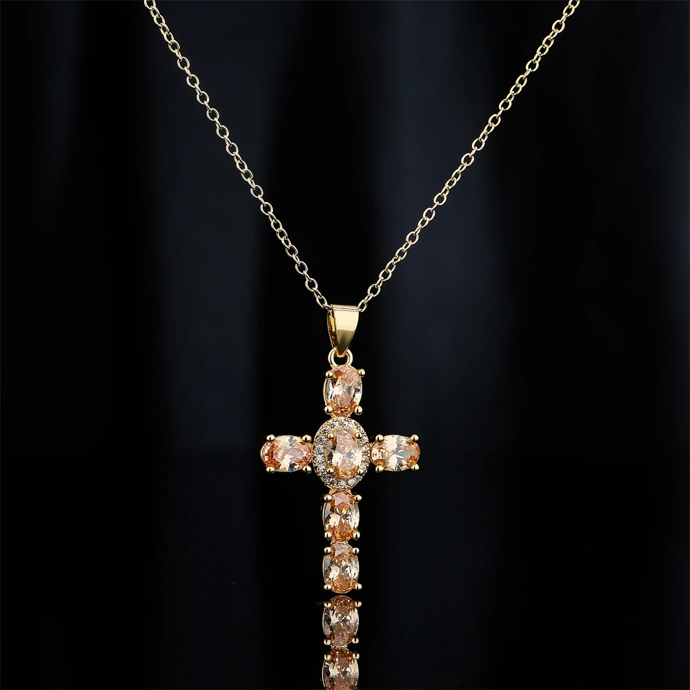 NEWBUY Classic Design Cross Pendant Necklace For Women 2026 Hot Sale Luxury AAA Cubic Zirconia Crystal Christian Jewelry Gift