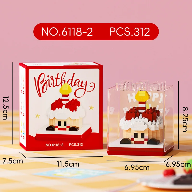 

Cute Strawberry Cake Shaped Small Particle Building Blocks Toy Fun Birthday Surprise Gift Cute Kitchen Dining Home Decor