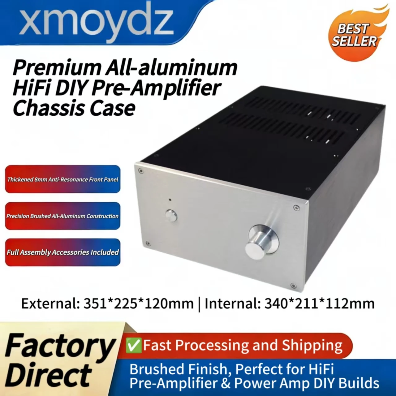 

Корпус для Hi-Fi DIY аудио-предусилителя из цельного алюминия, 351*225*120 мм, матовый, с аксессуарами, 340*211*112 мм