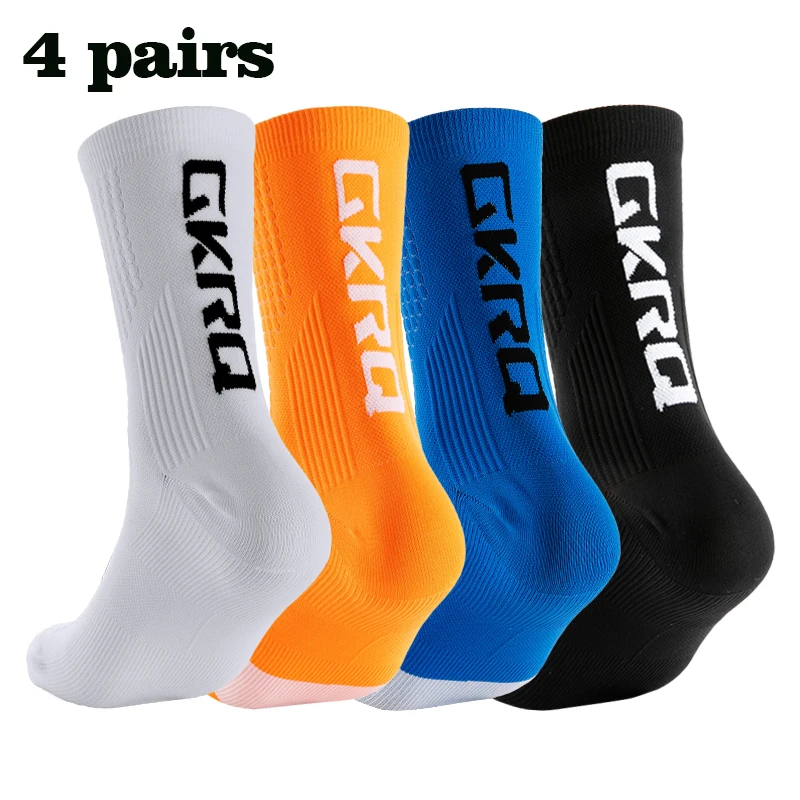 GKRQ 4 Paar 2023 neue Fahrradsocken Fahrrad Krankenschwester Kompression Rennrad Laufen MTB Kniehoch Weiß Sport Lustige Marke Schwarz