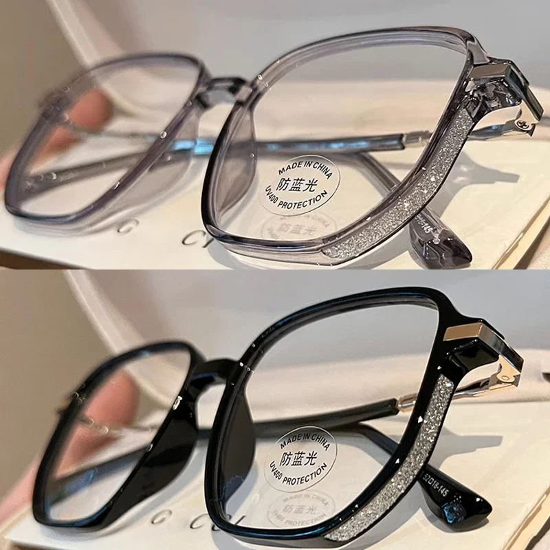 Anti Blue Light Reading Glasses Women Fashion Glitter Anti Blue Light Presbyopic Eyeglasses Frame Oversize Metal Eyewear óculos