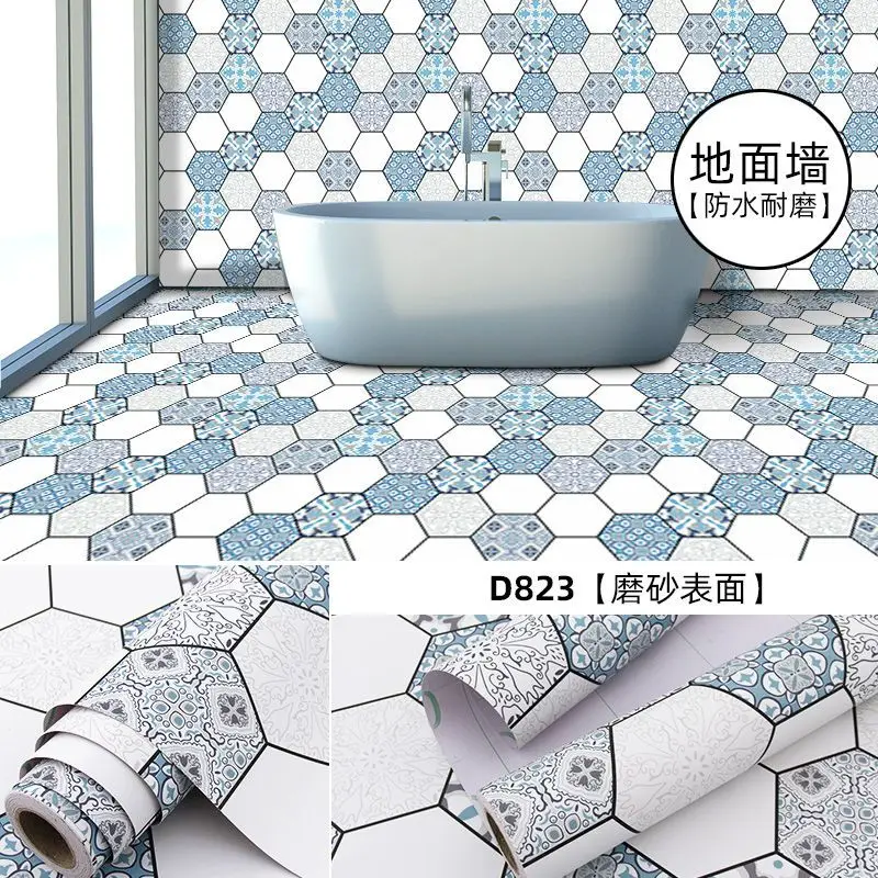 Self Adhesive Waterproof Thicken Tile Floor Sticker Bathroom Floor Non Slip Sticker Kitchen Toilet Living Room Decor PVC Sticker