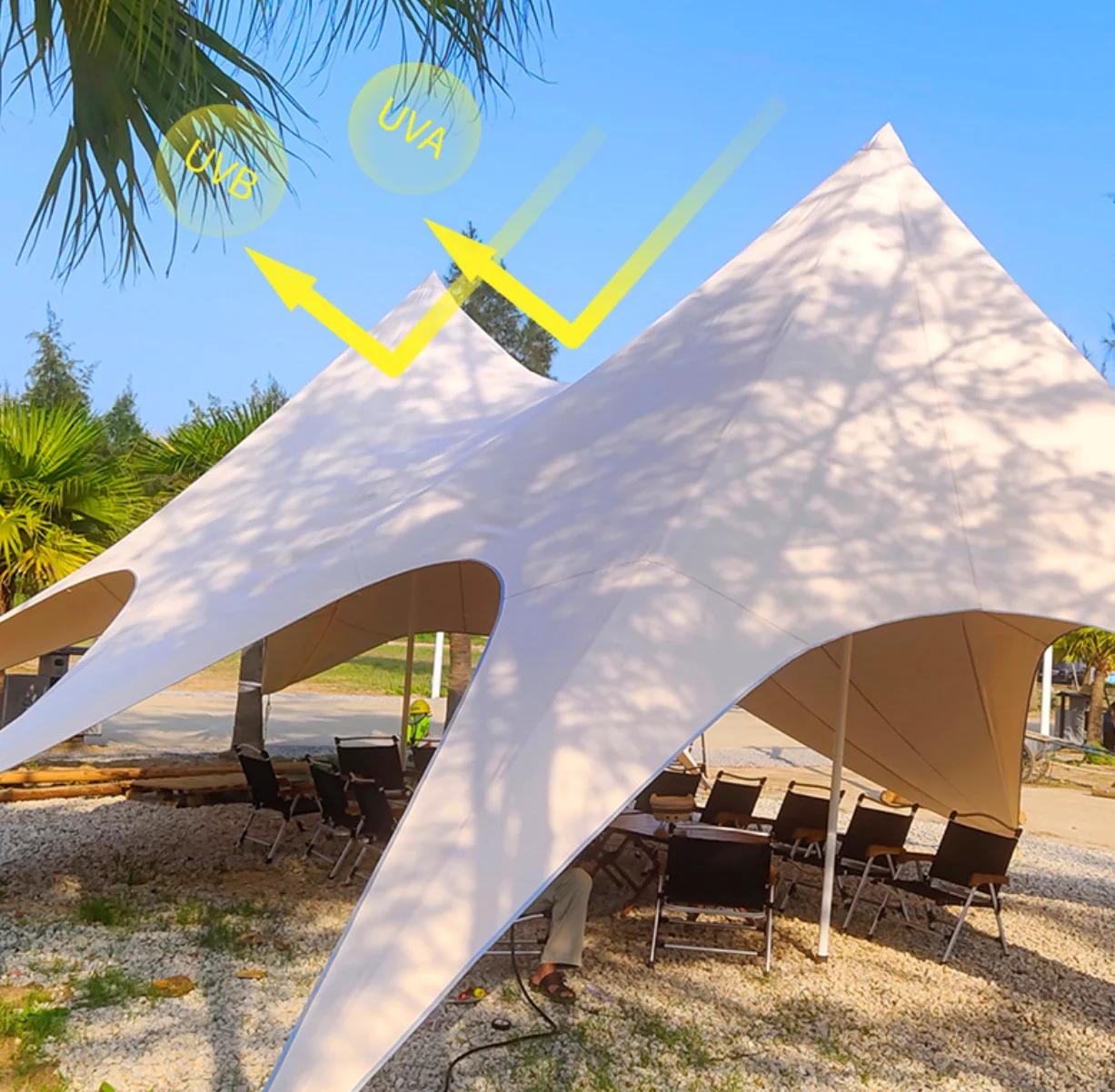Custom Outdoor Size Summer Canopy Event Stretch Star Shaped Beach Sun Shade Tent Oxford Straight Bracing Type For Sale