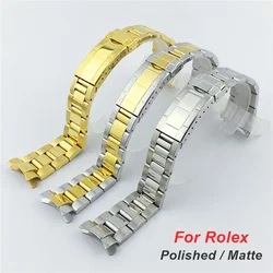 20mm Stainless Steel Watch Strap for Rolex Submariner Daytona Diving Buckle Bracelet Solid Metal Silver Gold Watchband Arc End
