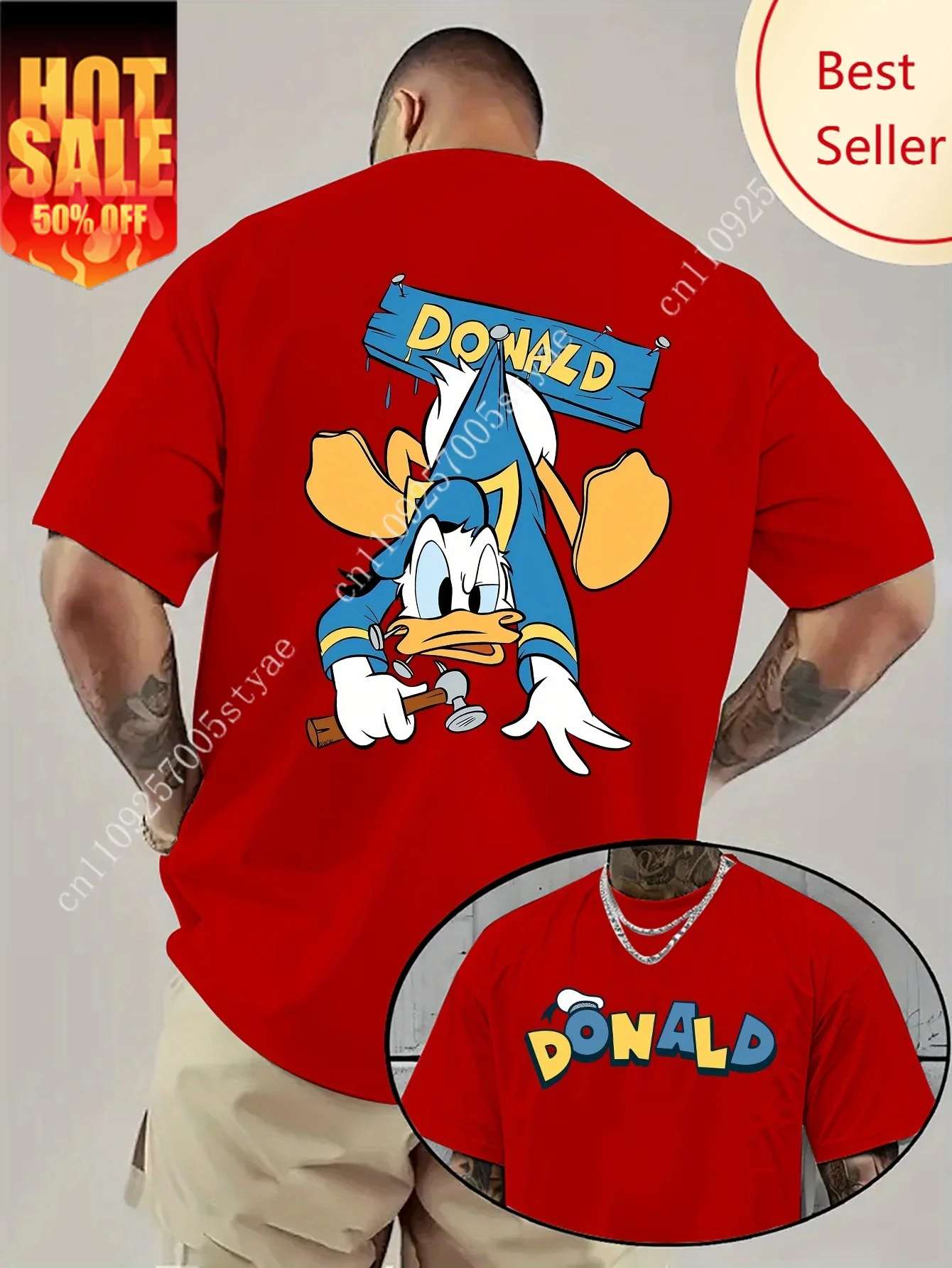 

Summer Men's Disney Donald Duck Pattern T-Shirt Daily Leisure and Theme Activities Wear Unisex Cotton Short Sleeve Oversized