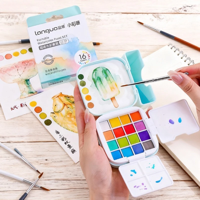 

16color Solid Watercolor Paint Set Good Water Solubility Easy Carry for Painting Graffiti Travel Sketching Manicure Design